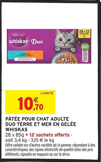 PÂTÉE POUR CHAT ADULTE DUO TERRE ET MER EN GELÉE WHISKAS
