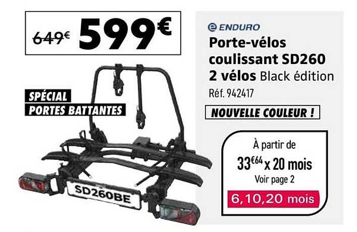 Porte-vélos coulissant SD260 2 vélos Black édition