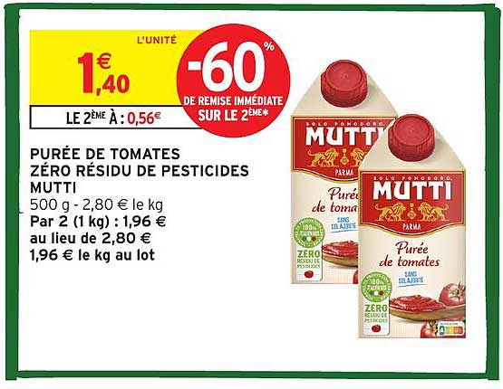 PURÉE DE TOMATES ZÉRO RÉSIDU DE PESTICIDES MUTTI