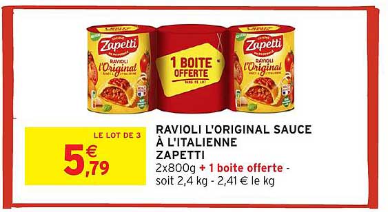 RAVIOLI L'ORIGINAL SAUCE À L'ITALIENNE ZAPETTI