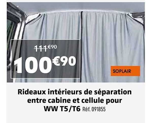 Rideaux intérieurs de séparation entre cabine et cellule pour WW T5/T6 Réf. 091855