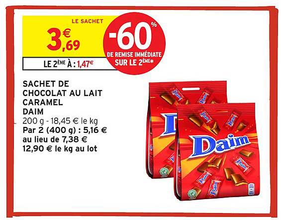 SACHET DE CHOCOLAT AU LAIT CARAMEL DAIM