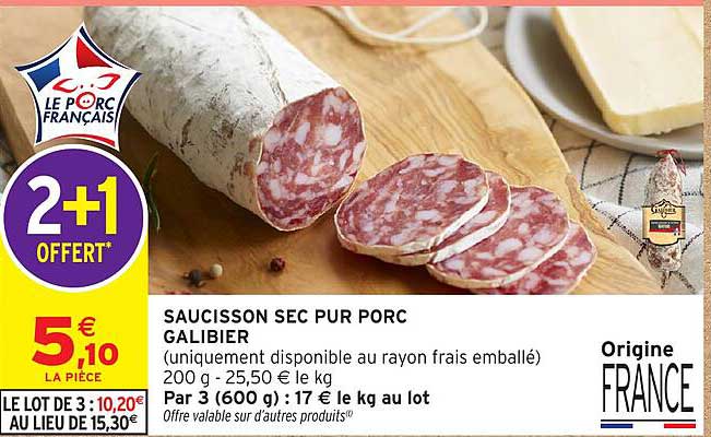 SAUCISSON SEC PUR PORC GALIBIER
