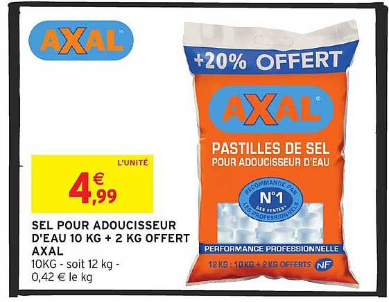 SEL POUR ADOUCISSEUR D'EAU 10 KG + 2 KG OFFERT AXAL
