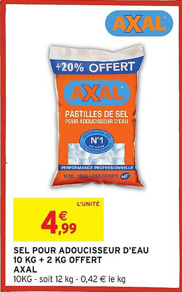 SEL POUR ADOUCISSEUR D’EAU 10 KG + 2 KG OFFERT AXAL