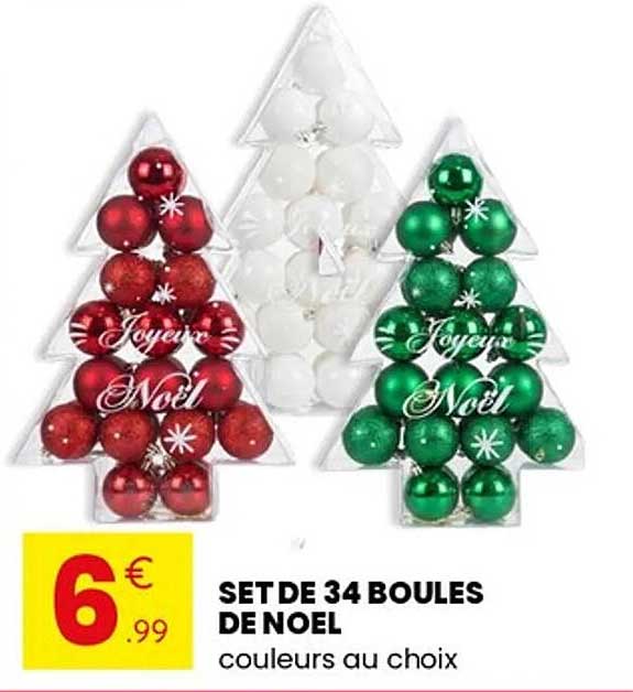 SET DE 34 BOULES DE NOEL couleurs au choix