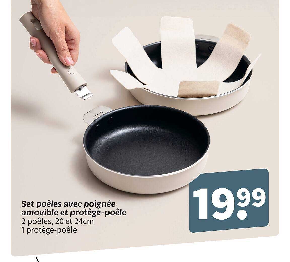 Set poêles avec poignée amovible et protège-poêle