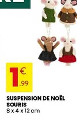 SUSPENSION DE NOËL SOURIS 8 x 4 x 12 cm