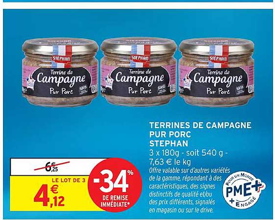 TERRINES DE CAMPAGNE PUR PORC STEPHAN 3 x 180g - sgn 540 g
