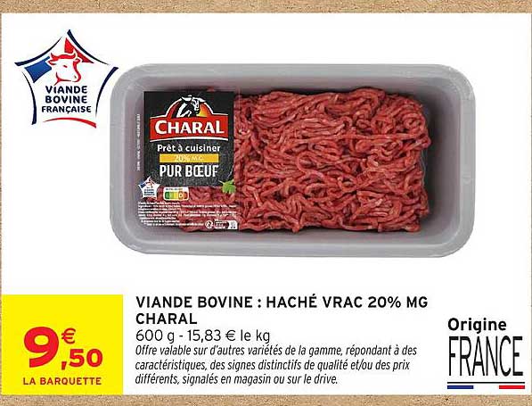 VIANDE BOVINE : HACHÉ VRAC 20% MG CHARAL