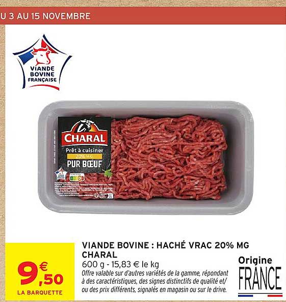 VIANDE BOVINE : HACHÉ VRAC 20% MG CHARAL