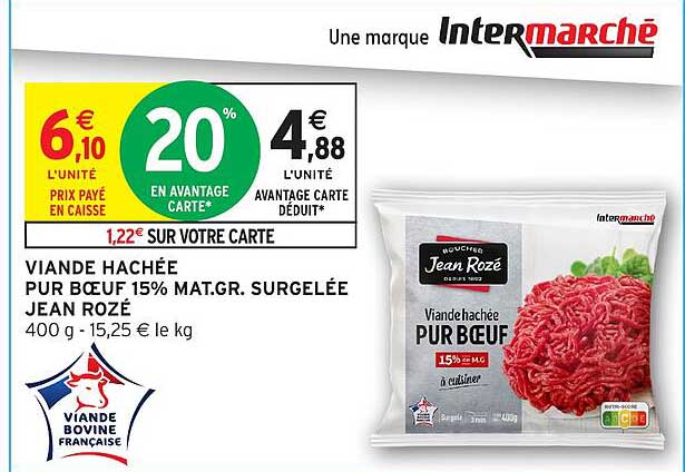 VIANDE HACHÉE PUR BŒUF 15% MAT.GR. SURGELÉE JEAN ROZÉ