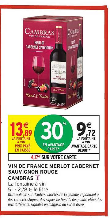 VIN DE FRANCE MERLOT CABERNET SAUVIGNON ROUGE CAMBRAS