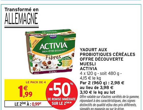 YAOURT AUX PROBIOTIQUES CÉRÉALES OFFRE DÉCOUVERTE MUESLI ACTIVIA