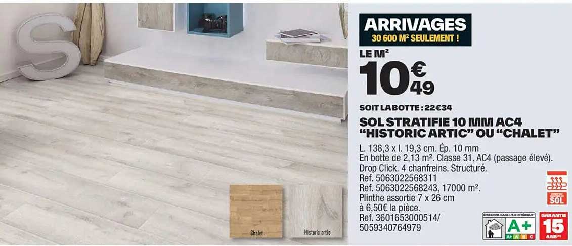 SOL STRATIFIÉ 10 MM AC4 "HISTORIC ARTIC" OU "CHALET"