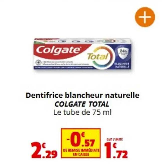 Dentifrice blancheur naturelle COLGATE TOTAL Le tube de 75 ml