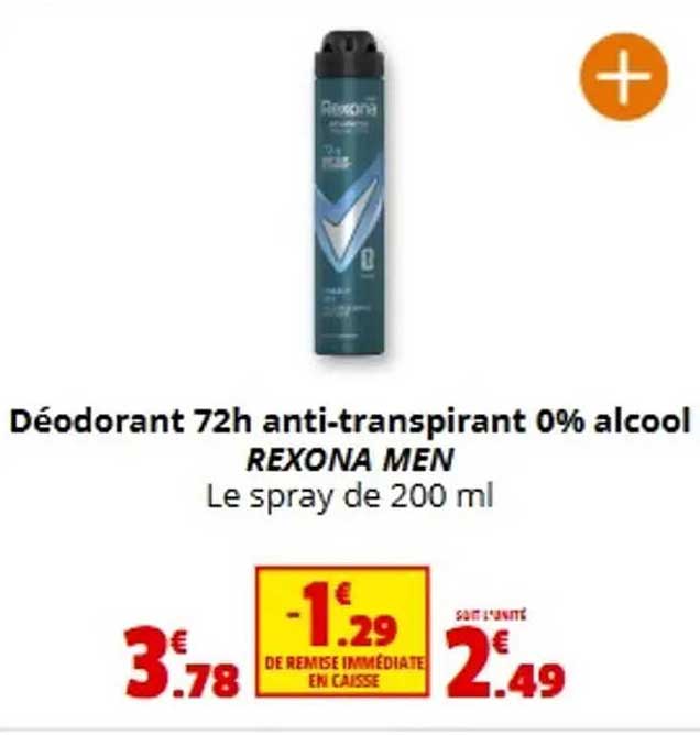 Déodorant 72h anti-transpirant 0% alcool REXONA MEN Le spray de 200 ml
