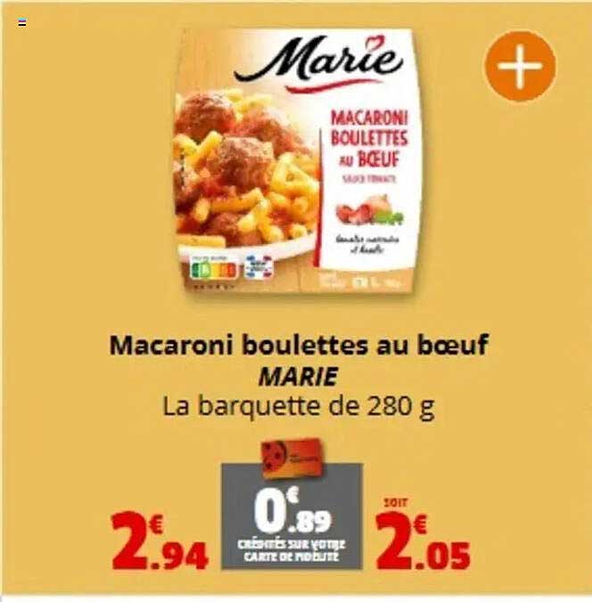 Macaroni boulettes au bœuf MARIE La barquette de 280 g