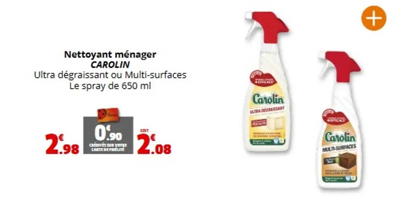 Nettoyant ménager CAROLIN Ultra dégraissant ou Multi-surfaces Le spray de 650 ml