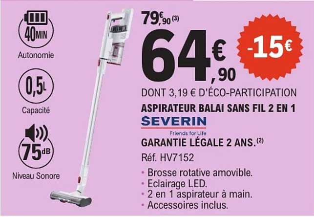 ASPIRATEUR BALAI SANS FIL 2 EN 1 SEVERIN