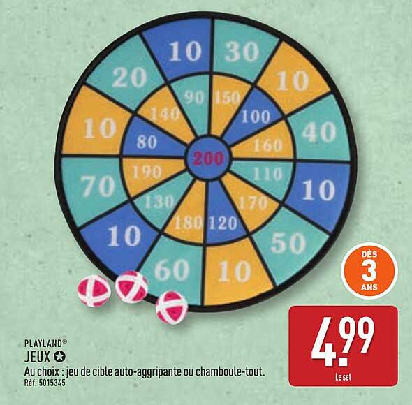 Au choix : jeu de cible auto-aggripante ou chamboule-tout.