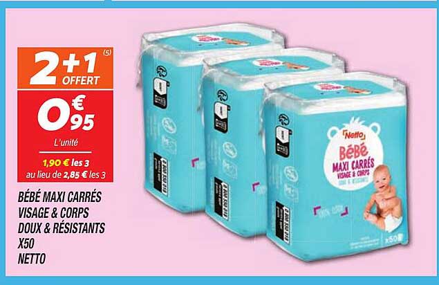 BÉBÉ MAXI CARRÉS VISAGE & CORPS DOUX & RÉSISTANTS X50