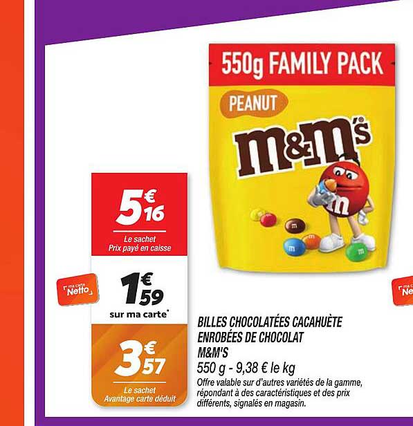 BILLES CHOCOLATÉES CACAHUÈTE ENROBÉES DE CHOCOLAT M&M'S