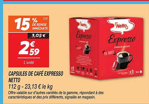 CAPSULES DE CAFÉ EXPRESSO NETTO