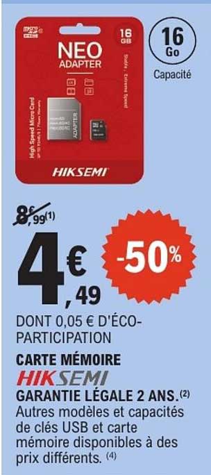 CARTE MÉMOIRE HIKSEMI -50%