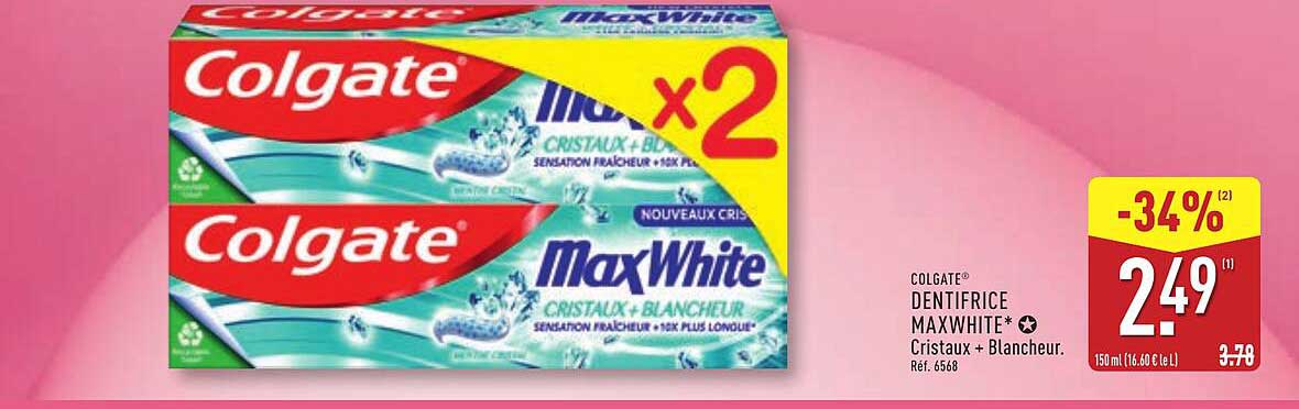 COLGATE® DENTIFRICE MAXWHITE* Cristaux + Blancheur.