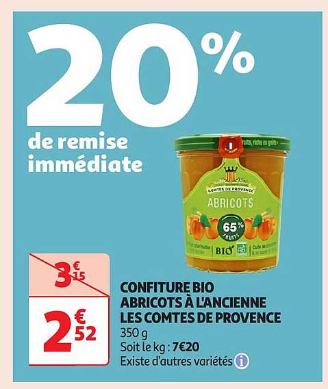 CONFITURE BIO ABRICOTS À L'ANCIENNE LES COMTES DE PROVENCE