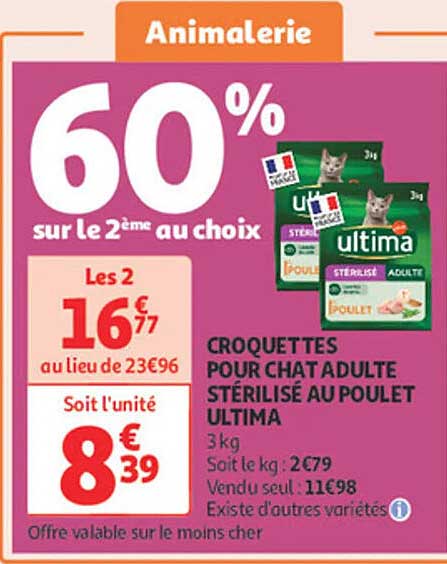 Croquettes pour chat adulte stérilisé au poulet Ultima