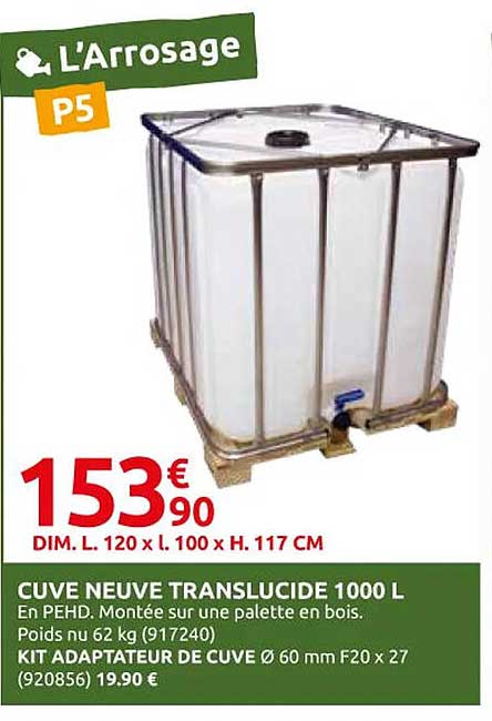 CUVE NEUVE TRANSLUCIDE 1000 L