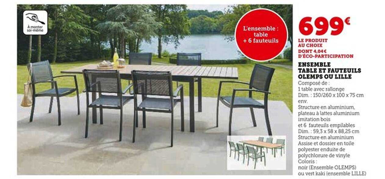 ENSEMBLE TABLE ET FAUTEUILS OLEMPOS OU LILLE