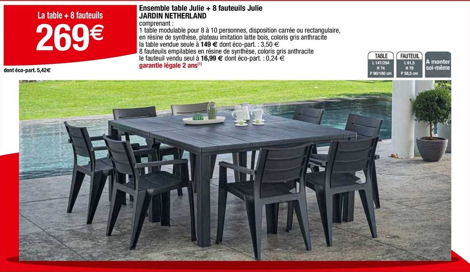 Ensemble table Julie + 8 fauteuils Julie