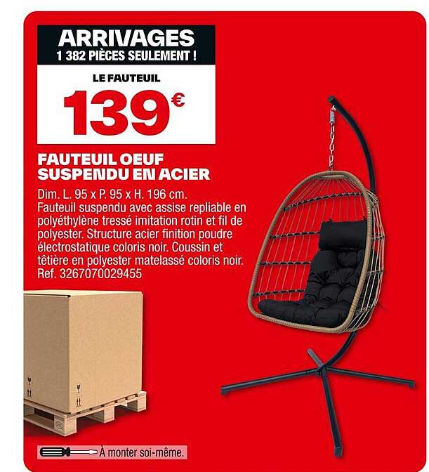 FAUTEUIL OEUF SUSPENDU EN ACIER