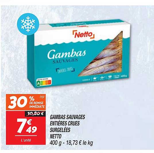 GAMBAS SAUVAGES ENTIÈRES CRUES SURGELÉES