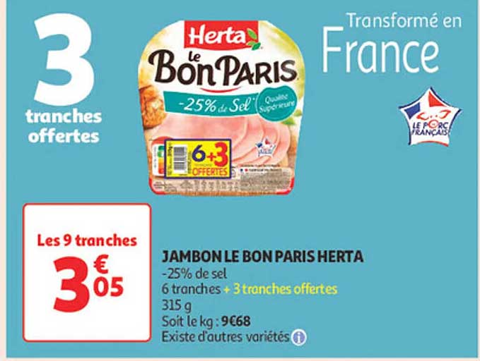 JAMBON LE BON PARIS HERTA -25% du Sel