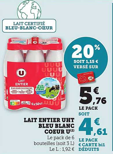 LAIT ENTIER UHT BLEU BLANC COEUR U