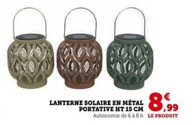 LANTERNE SOLAIRE EN MÉTAL PORTATIVE HT 15 CM