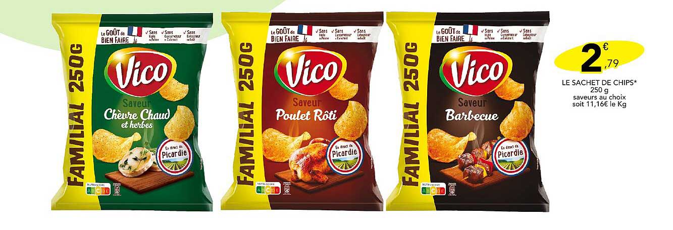 LE SACHET DE CHIPS* 250 g saveurs au choix soit 11,16€ le Kg
