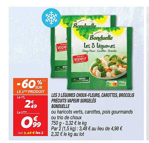 LES 3 LÉGUMES CHOUX- FLEURS, CAROTTES, BROCOLIS PRÉCUITS VAPEUR SURGELÉS