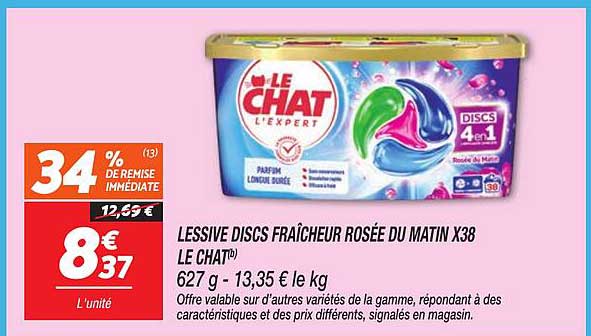 LESSIVE DISCS FRAÎCHEUR ROSÉE DU MATIN X38 LE CHAT