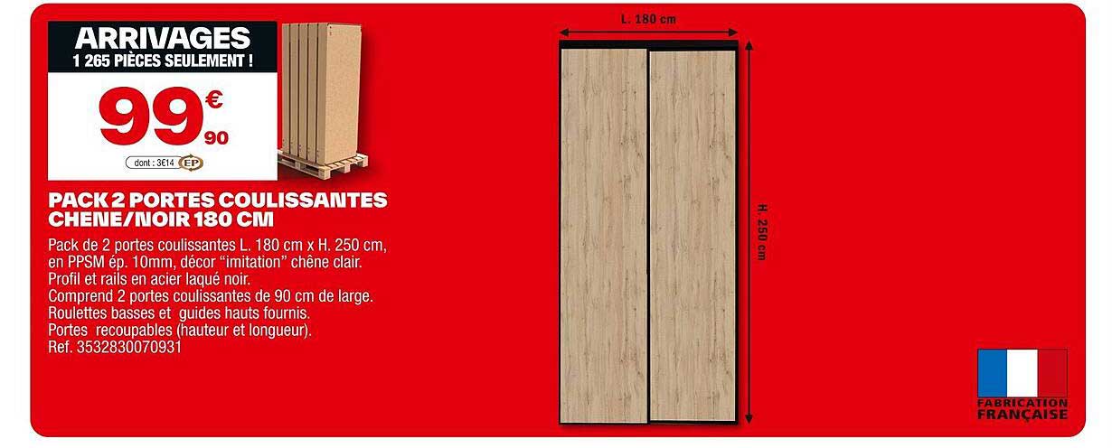 PACK 2 PORTES COULISSANTES CHÊNE/NOIR 180 CM