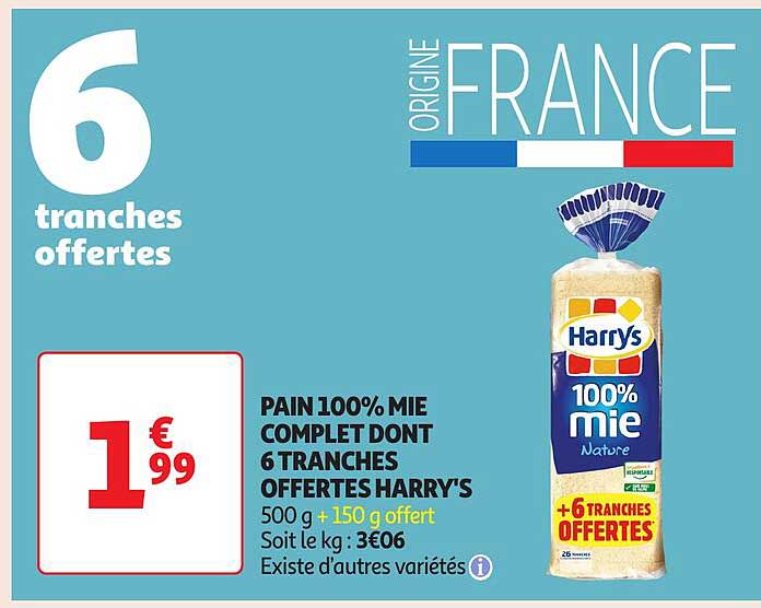 PAIN 100% MIE COMPLET DONT 6 TRANCHES OFFERTES HARRY'S
