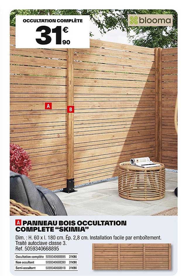 Panneau Bois Occultation Complète "Skimia"