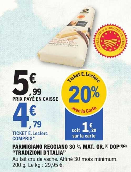 Parmigiano Reggiano 30 % Mat. Gr. DOP Tradizioni d'Italia