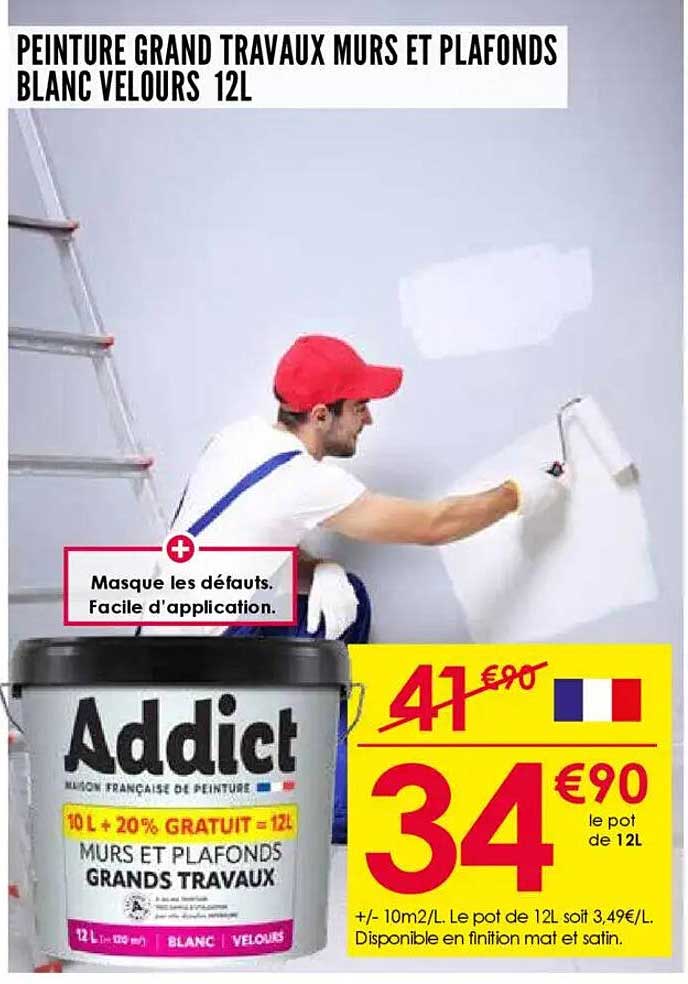PEINTURE GRAND TRAVAUX MURS ET PLAFONDS BLANC VELOURS 12L