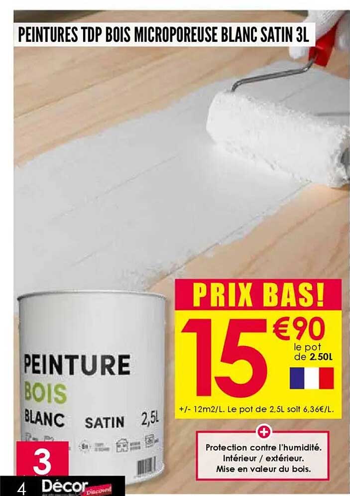 PEINTURES TDP BOIS MICROPOREOUSE BLANC SATIN 3L
