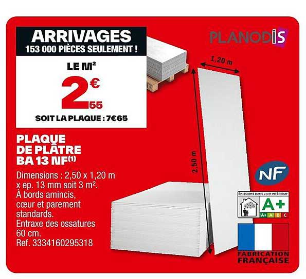 PLAQUE DE PLATRE BA 13 NF